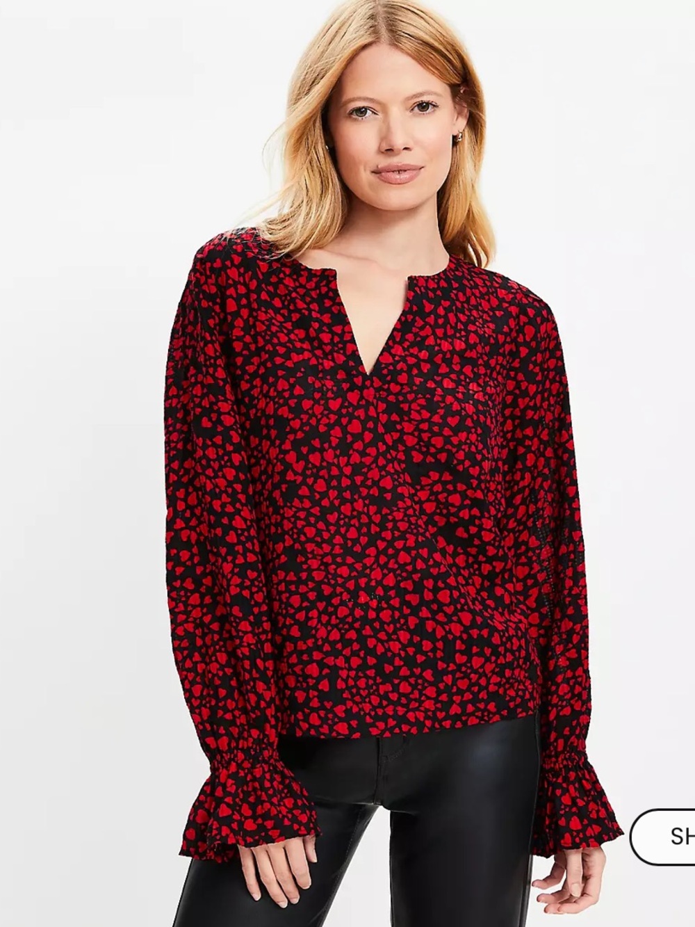 Loft Heart Split Neck Blouse size M